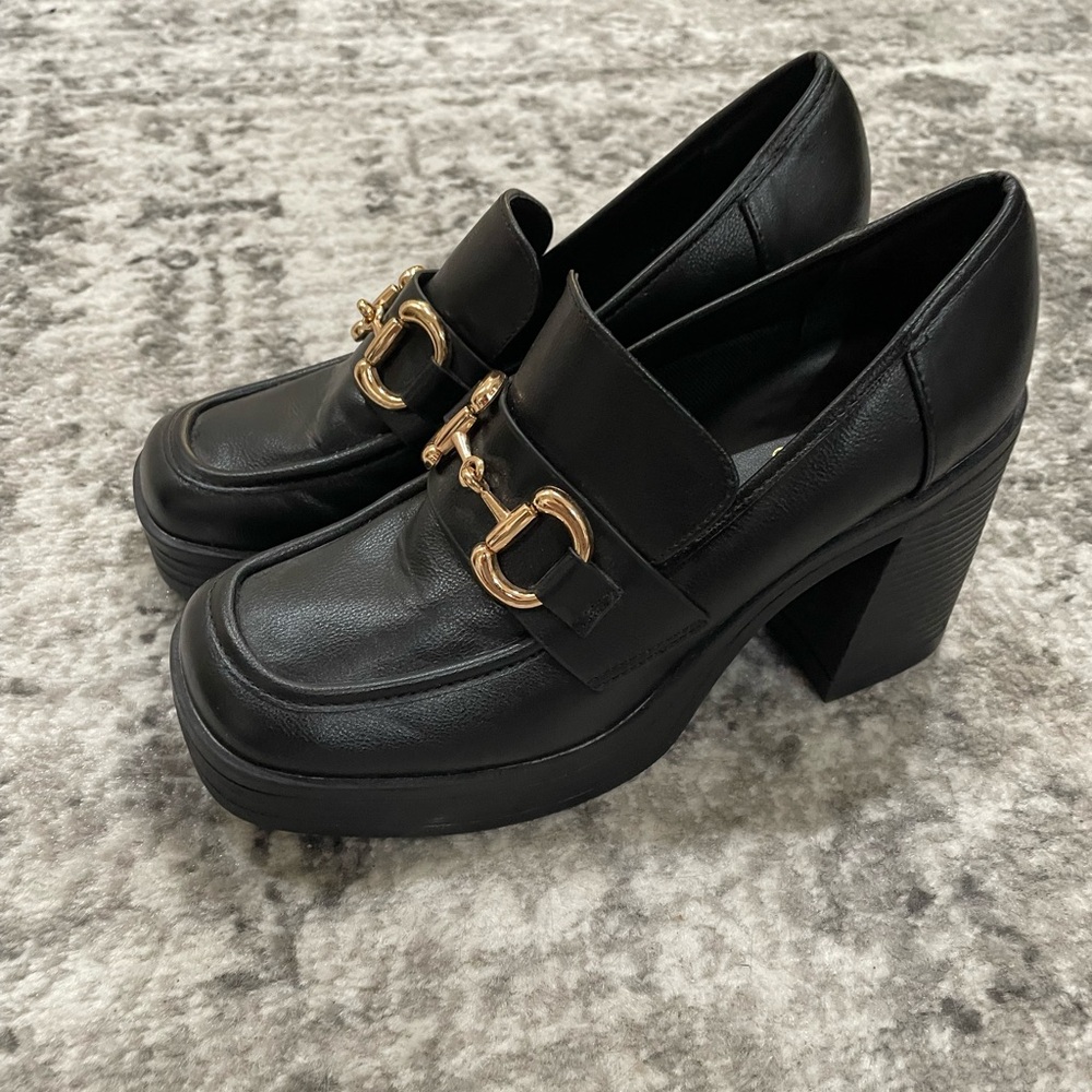 Black Heel Loafers, Size 8